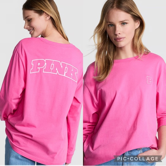 PINK Victoria's Secret Tops - PINK Campus Cotton Long-Sleeve Tee
